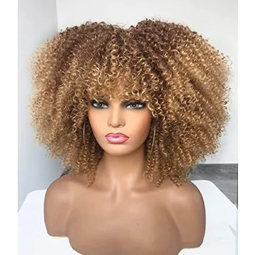 Annivia Ombre Blonde Afro Short Kinky Curly Wig with Bangs
