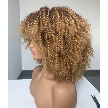 Annivia Ombre Blonde Afro Short Kinky Curly Wig with Bangs