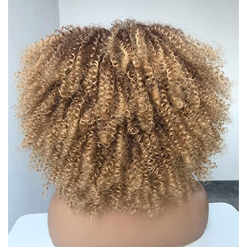 Annivia Ombre Blonde Afro Short Kinky Curly Wig with Bangs