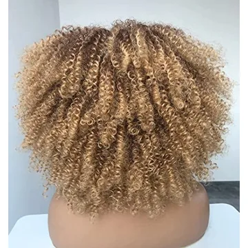 Annivia Ombre Blonde Afro Short Kinky Curly Wig with Bangs