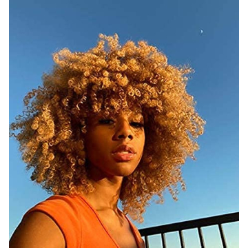 Annivia Ombre Blonde Afro Short Kinky Curly Wig with Bangs