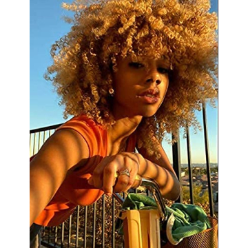 Annivia Ombre Blonde Afro Short Kinky Curly Wig with Bangs
