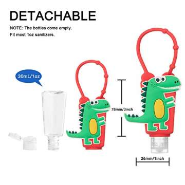 Dinosaur Kids Hand Sanitizer Holders for Boys,8 Sets Silicone Keychain for Backpack,1 oz/30mL Travel Size Pocket Hand Cleaner Gel Containers,Refillable Empty Bottle Holders Bulk,Liquid Soap for School