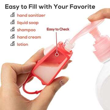 Dinosaur Kids Hand Sanitizer Holders for Boys,8 Sets Silicone Keychain for Backpack,1 oz/30mL Travel Size Pocket Hand Cleaner Gel Containers,Refillable Empty Bottle Holders Bulk,Liquid Soap for School