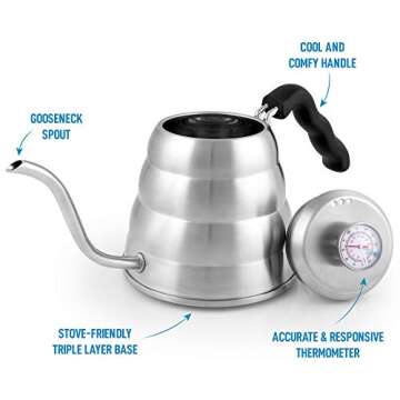 Zulay Premium Pour Over Coffee Kettle, 34 fl oz | 1 Liter - Top-Grade Stainless Steel Gooseneck Kett...