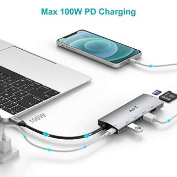 USB C Hub, USB Hub to HDMI Multiport AorZ USB C Dongle Adapter 7 in 1 with 4K HDMI Output,3 USB 3.0 Ports,SD/Micro SD Card Reader,100W PD,Compatible with MacBook Pro Air HP XPS and More Type C Devices