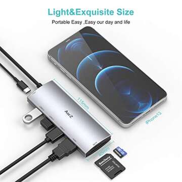 USB C Hub, USB Hub to HDMI Multiport AorZ USB C Dongle Adapter 7 in 1 with 4K HDMI Output,3 USB 3.0 Ports,SD/Micro SD Card Reader,100W PD,Compatible with MacBook Pro Air HP XPS and More Type C Devices