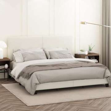 FURINNO Pessac PU Leather Upholstrered Platform, King, White