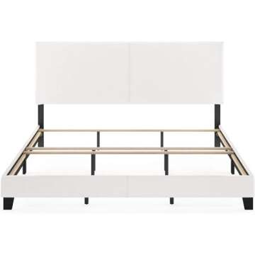 FURINNO Pessac PU Leather Upholstrered Platform, King, White