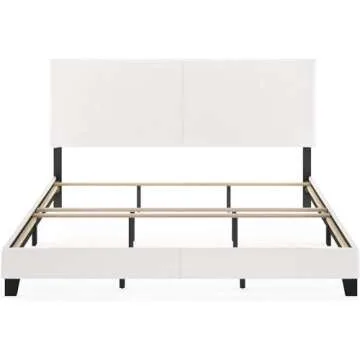 FURINNO Pessac PU Leather Upholstrered Platform, King, White