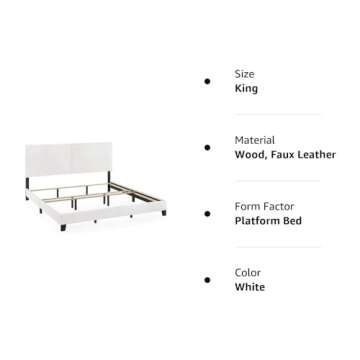 FURINNO Pessac PU Leather Upholstrered Platform, King, White