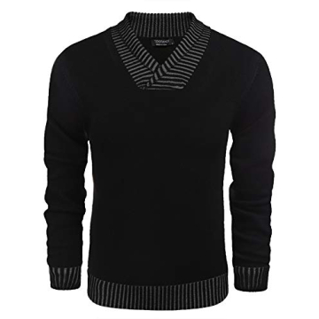 COOFANDY Men's Knitted Sweaters Casual V-Neck Slim Fit Pullover Knitwear, Black, Medium