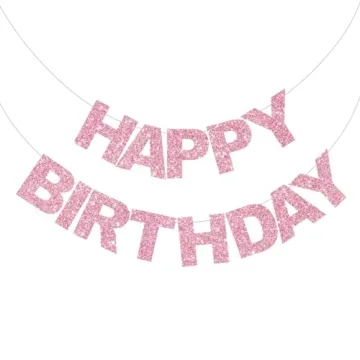 BEISHIDA Pink Happy Birthday Banner - Pre-Strung, No DIY - Perfect Birthday Decor for All Ages, Wome...