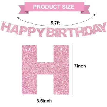 BEISHIDA Pink Happy Birthday Banner - No Assembly Needed