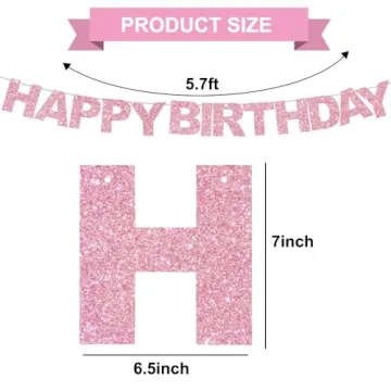BEISHIDA Pink Happy Birthday Banner - No Assembly Needed