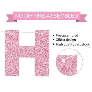 BEISHIDA Pink Happy Birthday Banner - No Assembly Needed