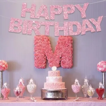 BEISHIDA Pink Happy Birthday Banner - No Assembly Needed