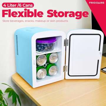 FRIGIDAIRE Curtis EFMIS151 Mini Portable Compact Personal Fridge Cools & Heats, 4 Liter Capacity, 6 ...