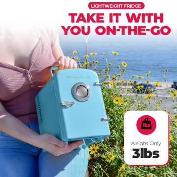 FRIGIDAIRE Curtis EFMIS151 Mini Portable Compact Personal Fridge Cools & Heats, 4 Liter Capacity, 6 Cans, Makeup, Skincare, Freon-Free & Eco Friendly, Includes Home Wall Plug, Blue