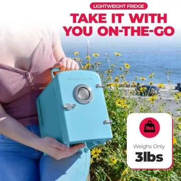 FRIGIDAIRE Curtis EFMIS151 Mini Portable Compact Personal Fridge Cools & Heats, 4 Liter Capacity, 6 Cans, Makeup, Skincare, Freon-Free & Eco Friendly, Includes Home Wall Plug, Blue