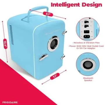 FRIGIDAIRE Curtis EFMIS151 Mini Portable Compact Personal Fridge Cools & Heats, 4 Liter Capacity, 6 Cans, Makeup, Skincare, Freon-Free & Eco Friendly, Includes Home Wall Plug, Blue