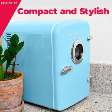 FRIGIDAIRE Curtis EFMIS151 Mini Portable Compact Personal Fridge Cools & Heats, 4 Liter Capacity, 6 Cans, Makeup, Skincare, Freon-Free & Eco Friendly, Includes Home Wall Plug, Blue