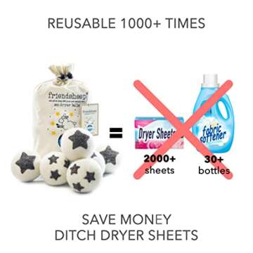 Friendsheep Wool Dryer Balls 6 Pack XL Organic Premium Reusable Cruelty Free Handmade Fair Trade No Lint Fabric Softener Star - Stars Galore