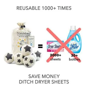 Friendsheep Wool Dryer Balls 6 Pack XL Organic Premium Reusable Cruelty Free Handmade Fair Trade No Lint Fabric Softener Star - Stars Galore