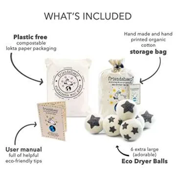 Friendsheep Wool Dryer Balls 6 Pack XL Organic Premium Reusable Cruelty Free Handmade Fair Trade No Lint Fabric Softener Star - Stars Galore