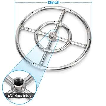 Stanbroil 12 Inch Round Fire Pit Burner Ring for Natural Gas & Propane Fire Pit Fireplace - 304 Stai...