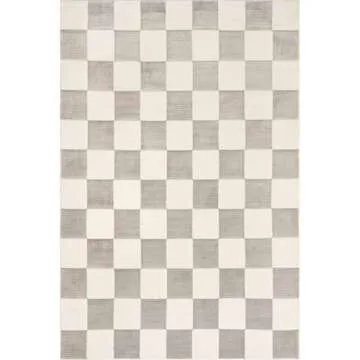 nuLOOM 5' x 8' SuperiorWash Indoor Area Rug, 100% Recycled PET, Machine Washable, Oeko-TEX Certified, Medium Pile, Pet-Friendly, Zhuri Checkered Cream