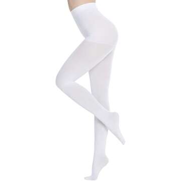 leg elegant Women's 80 Den Microfiber Soft Opaque Tights Pantyhose (White, L/XL)