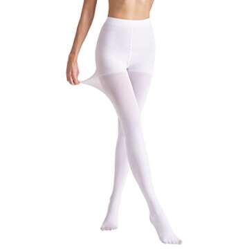 leg elegant Women's 80 Den Microfiber Soft Opaque Tights Pantyhose (White, L/XL)