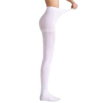 leg elegant Women's 80 Den Microfiber Soft Opaque Tights Pantyhose (White, L/XL)