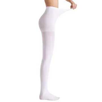 leg elegant Women's 80 Den Microfiber Soft Opaque Tights Pantyhose (White, L/XL)