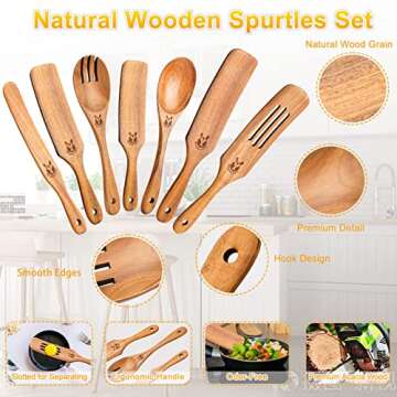Spurtles Kitchen Tools Wooden, 7Pcs Wooden Spurtle Spatula Set, Natural Premium Acacia Wooden Spoons...
