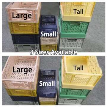 Domiella 2-Pack Crates for Storage, Storage Crates Plastic Stackable, Foldable Crate for Office Home Kitchen Bedroom Bathroom (Large, Pink)