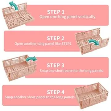 Domiella 2-Pack Crates for Storage, Storage Crates Plastic Stackable, Foldable Crate for Office Home Kitchen Bedroom Bathroom (Large, Pink)