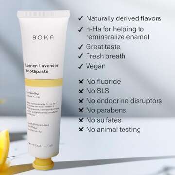 Boka Fluoride Free Travel Size Toothpaste Nano Hydroxyapatite, Helps Remineralize, Appropriate for Sensitive Teeth, Whitening - for Adult, Kids Oral Care - Lemon Lavender 1.3 Fl Oz 2Pk