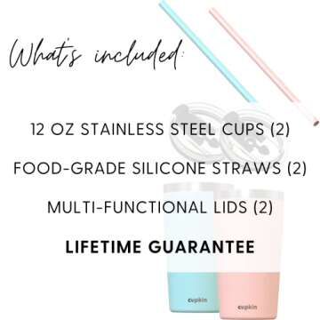 CUPKIN Toddler Tumblers, The Original 12 oz Stackable Stainless Steel Cups, Set of 2 Powder Coated I...