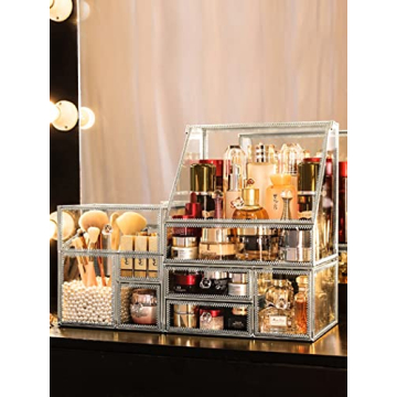 Elegant Glass Makeup Organizer for Stylish Vanity Storage