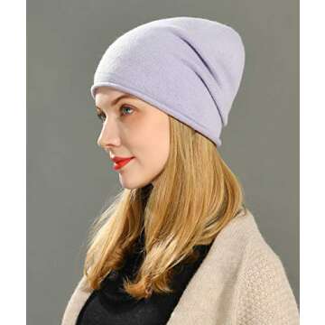 jaxmonoy Winter Cashmere Knit Beanie Hat for Women, Wool Warm Soft Knitted Slouchy Skully Beanie Cap - Lavender