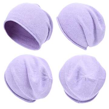 jaxmonoy Winter Cashmere Knit Beanie Hat for Women, Wool Warm Soft Knitted Slouchy Skully Beanie Cap - Lavender