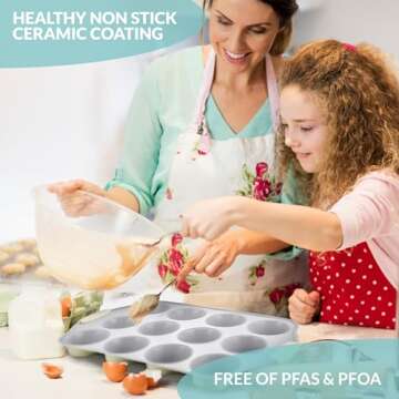 Boxiki Kitchen 12 Cups Ceramic Coated Muffin Pan for Baking - Durable Steel Frame Cupcake Pan w/Nons...