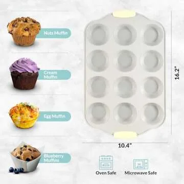 Boxiki Kitchen 12 Cups Ceramic Coated Muffin Pan for Baking - Durable Steel Frame Cupcake Pan w/Nonstick Surface - Professional Muffin Tray with Silicone Handles