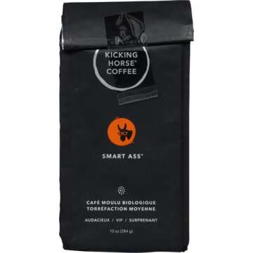Kicking Horse Coffee, Smart Ass, Medium Roast, Ground,Certified Organic, Fairtrade, Kosher Coffee, 10 Ounce (Pack of 1)