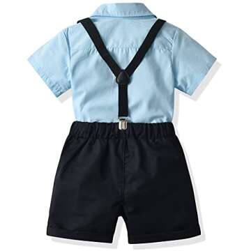 SALNIER Toddler Boy Wedding Outfits Baby Boy Dress Suit Short Clothes Sets Bowtie Shirts Pants Suspe...
