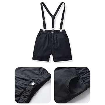 SALNIER Toddler Boy Wedding Outfits Baby Boy Dress Suit Short Clothes Sets Bowtie Shirts Pants Suspenders Boys Formal Gentleman Suits 1-5T(Blue02_short,3T)