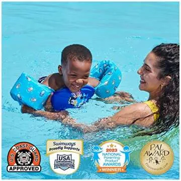 SwimWays Bluey Swim Trainer, US Coast Guard Approved Life Vest Kids Swim Vest, Arm Floaties & Life Jackets for Kids 33-55 lbs, Bluey