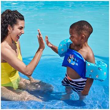 SwimWays Bluey Swim Trainer, US Coast Guard Approved Life Vest Kids Swim Vest, Arm Floaties & Life Jackets for Kids 33-55 lbs, Bluey